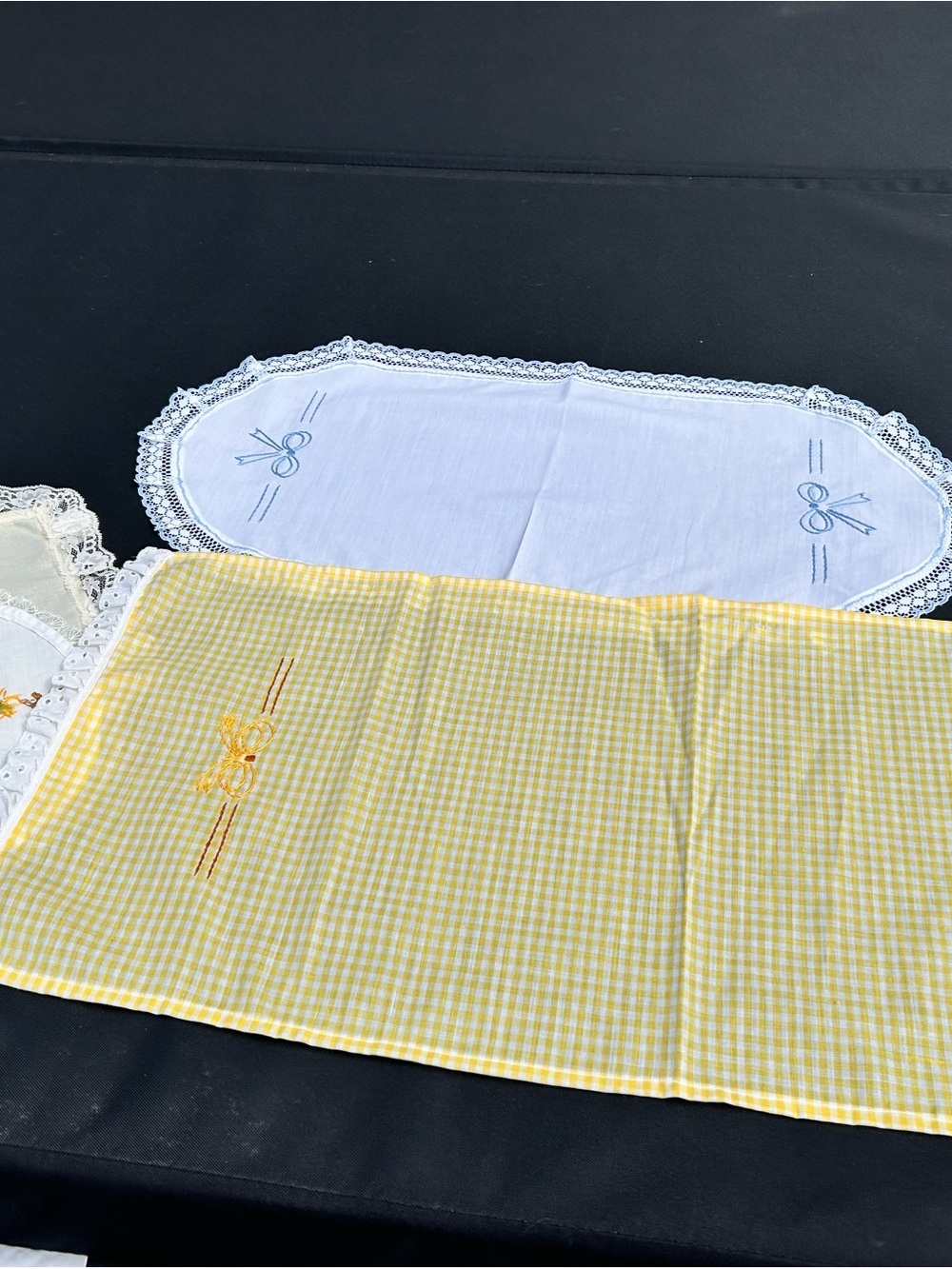 4/$100 Yellow Gingham Embroidered Table Runner
